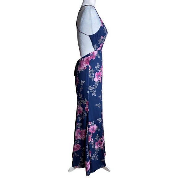 Fame and Partners NWT $279 Blue Pink Floral Gown Maxi Dress Plunging V-Neck 2 - Picture 10 of 14